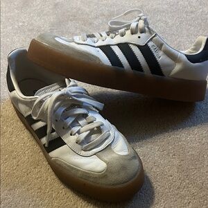 Adidas womans White, Black, and Tan Sneakers